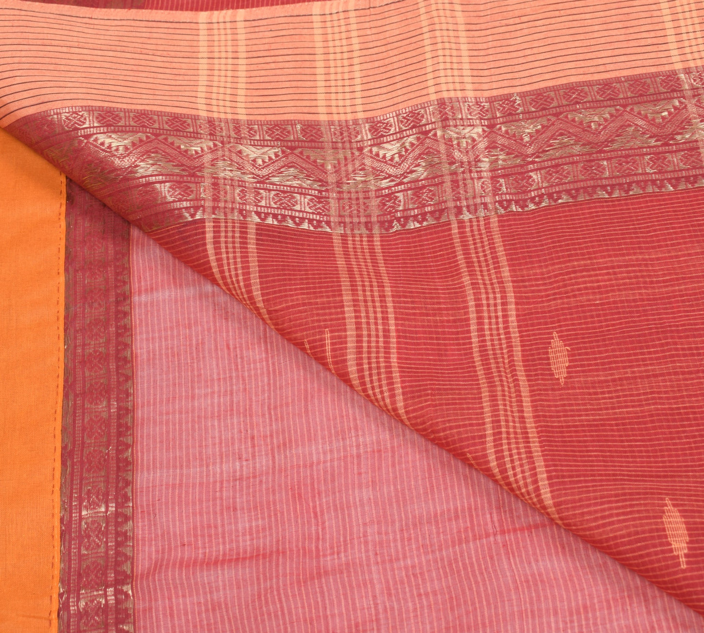 Sushila Vintage Bengal Tant Woven Saree Pure Cotton Red Handloom 5Yd Sari Fabric