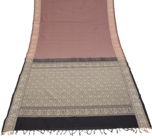 Sushila Vintage Mauve Hand Woven Saree Pure Cotton Peacock 6YD Sari Craft Fabric