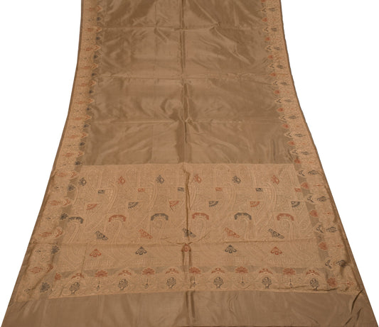 Sushila Vintage Pure Banarasi Silk Saree Brown Base Contrast Woven Sari Fabric