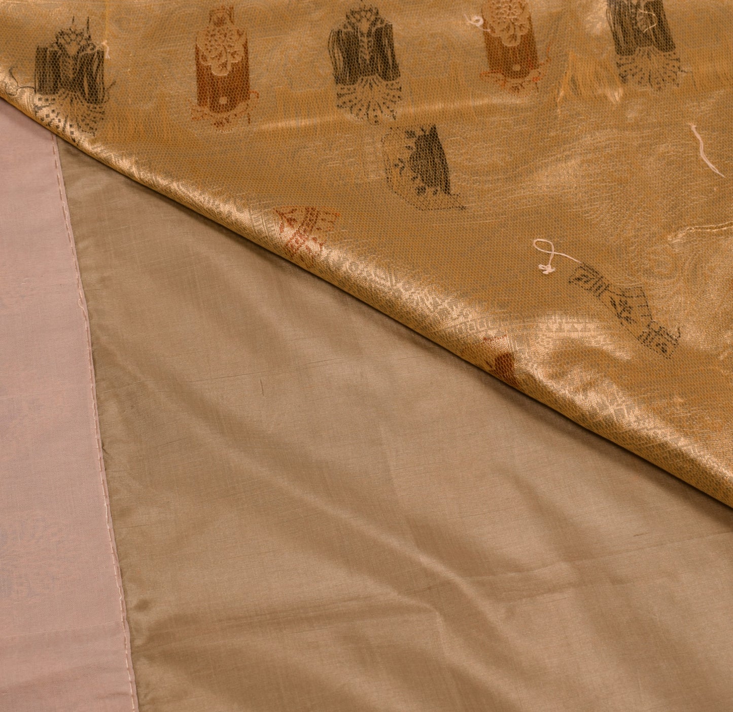 Sushila Vintage Pure Banarasi Silk Saree Brown Base Contrast Woven Sari Fabric