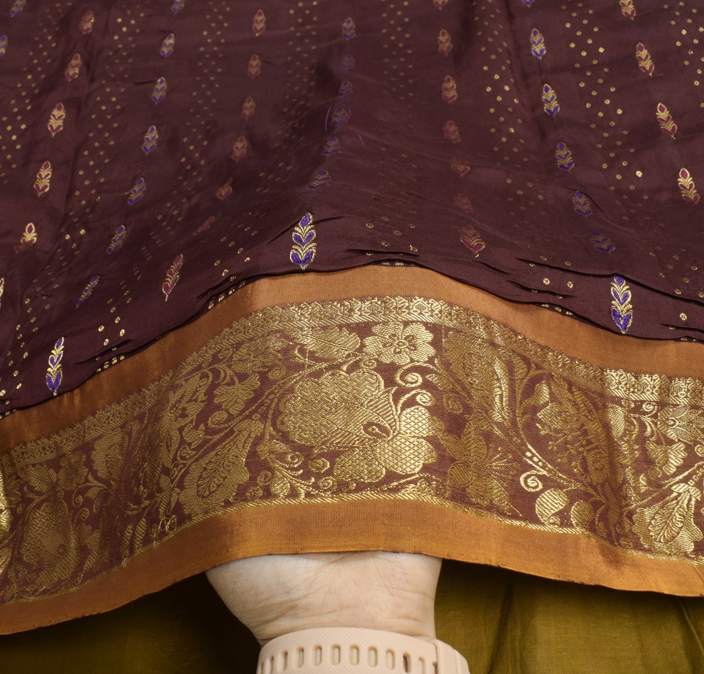 Sushila Vintage Maroon Kanjivaram Saree Pure Silk Gold Zari Brocade Sari Fabric