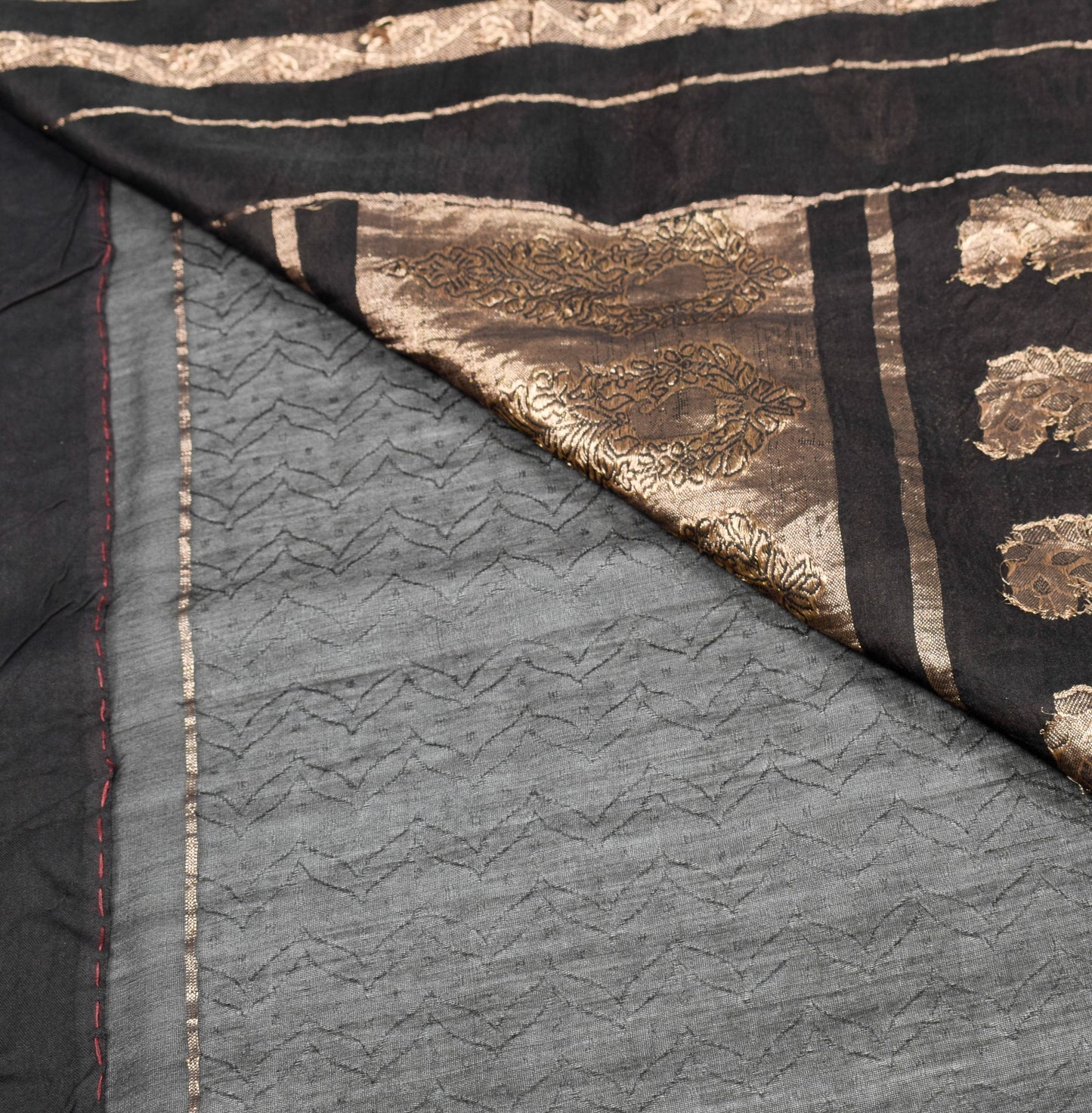Sushila Vintage Banarasi Brocade Saree Pure Cotton Silk Black Indian Sari Fabric