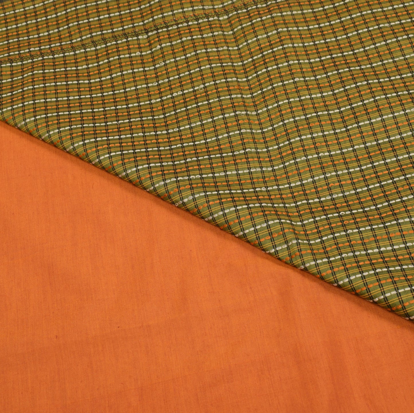 Sushila Vintage Pure Cotton Silk Saree Rust Green Handwoven 6Yd Sari Craft Fabri
