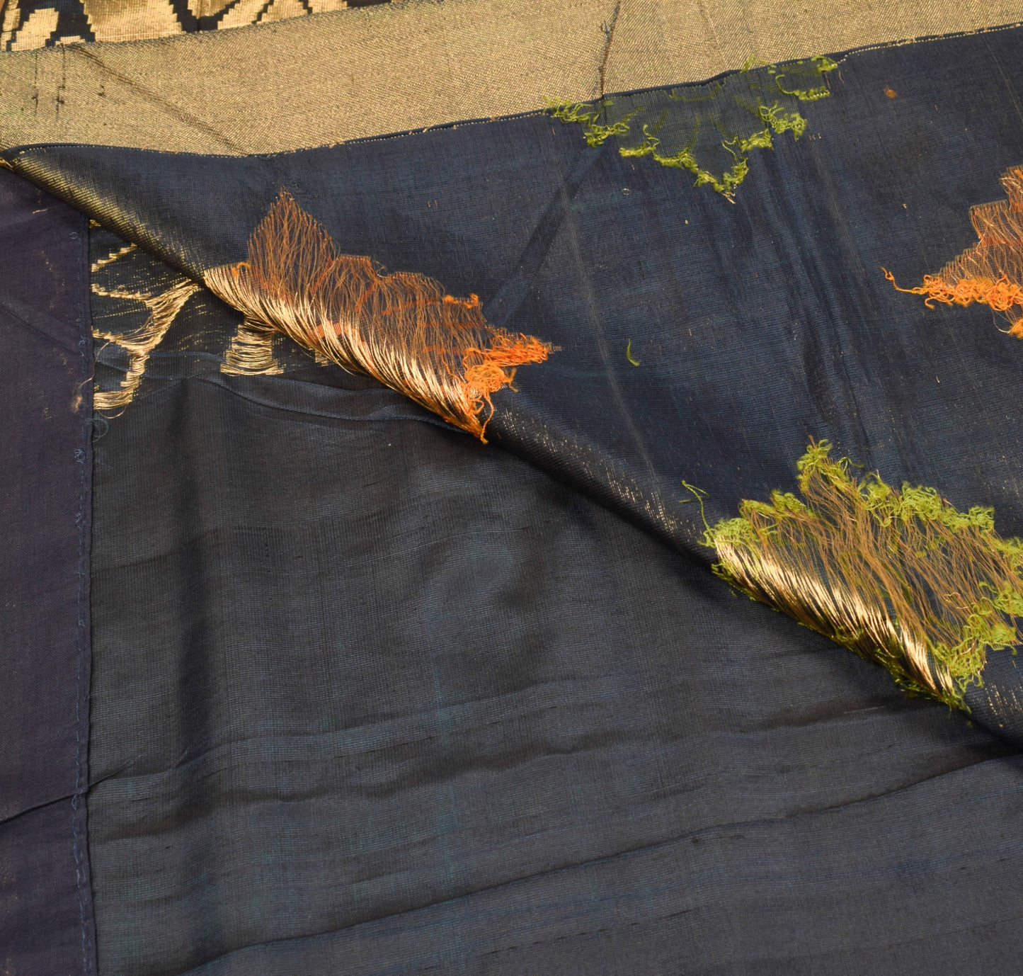 Sushila Vintage Navy Blue Gold Woven Saree Pure Banarasi Silk Yard Sari Fabric