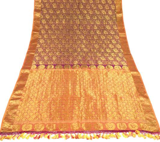 Sushila Vintage Purple Gold Kanchipuram Saree Zari Woven Paisley Pure Silk Sari
