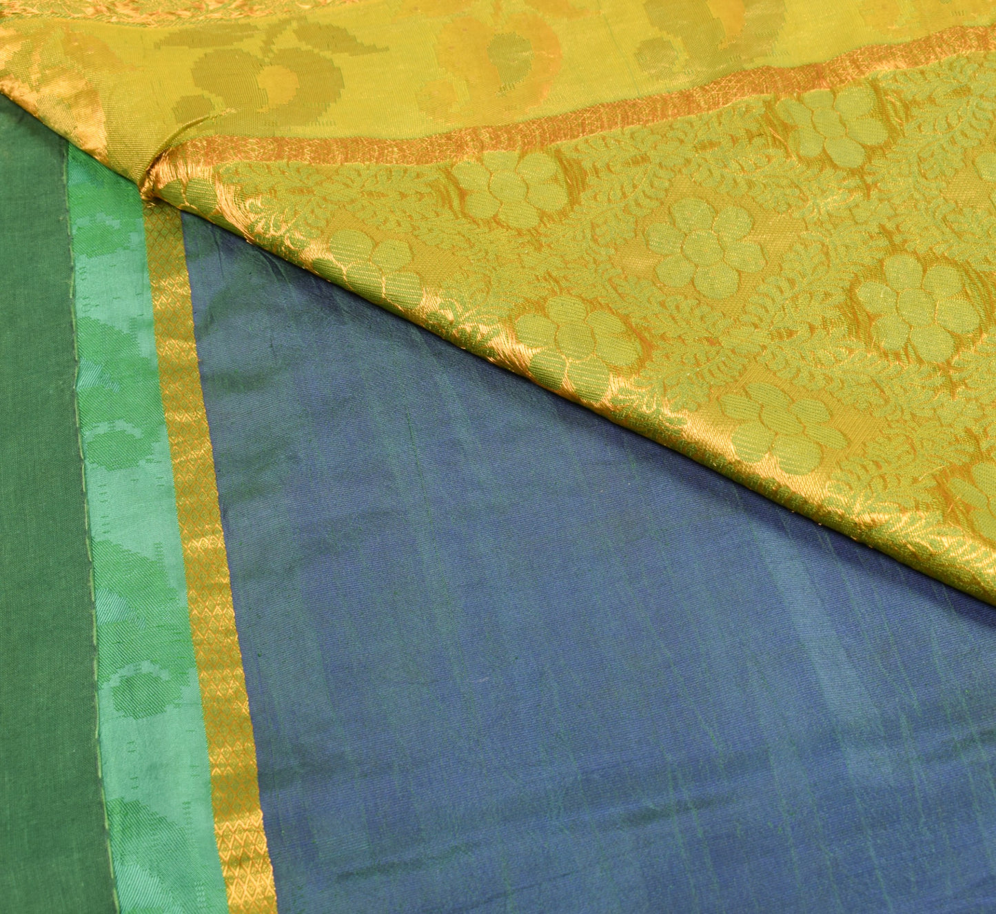 Sushila Vintage Blue Green Kanjivaram Saree Saree Pure Silk Floral Sari Fabric