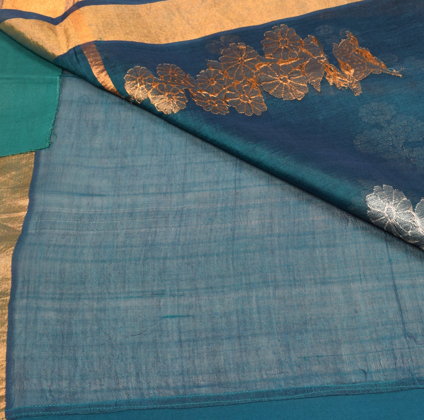 Sushila Vintage Blue Green Sari Sona Roopa Handloom Banarasi Pure Silk 6YD Saree