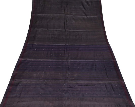 Sushila Vintage Black & Blue Saree Pure Tussar Silk Floral Handloom Sari Fabric