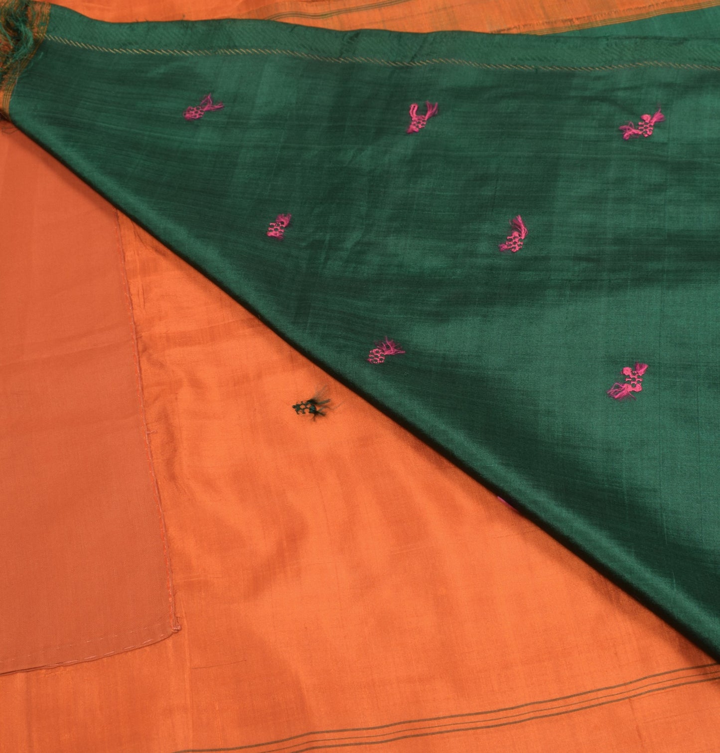 Sushila Vintage Orange Handloom Saree Pure Silk Floral Woven 6 Yard Sari Fabric
