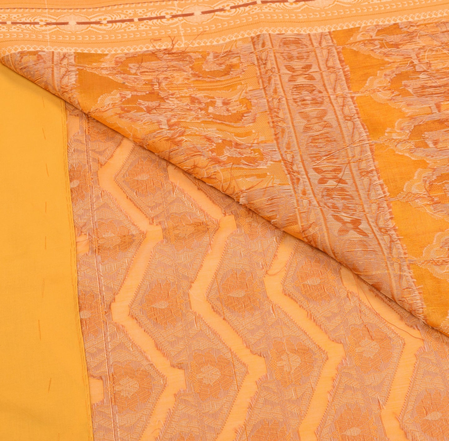 Sushila Vintage Golden Yellow Saree Art Cotton Silk Floral Woven 5YD Sari Fabric