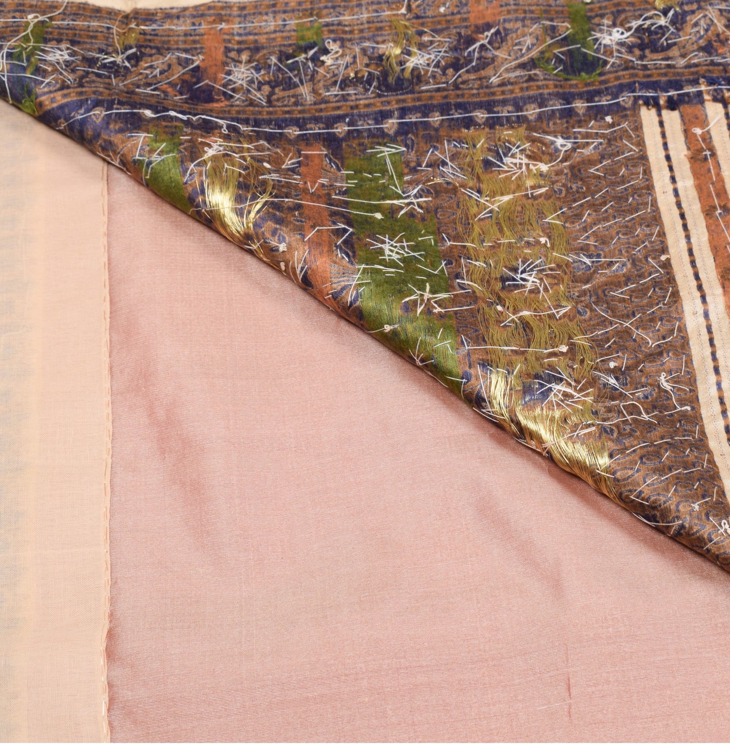 Sushila Vintage Peach Pure Silk Saree Woven & Embroidered Floral 5YD Sari Fabric