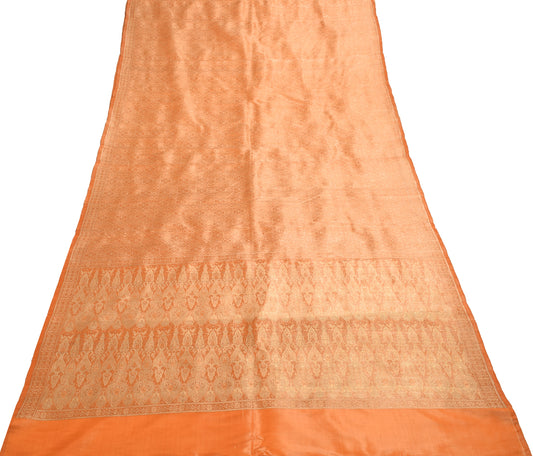 Sushila Vintage Orange Heavy Saree Pure Satin Silk Banarasi Brocade Sari Fabric