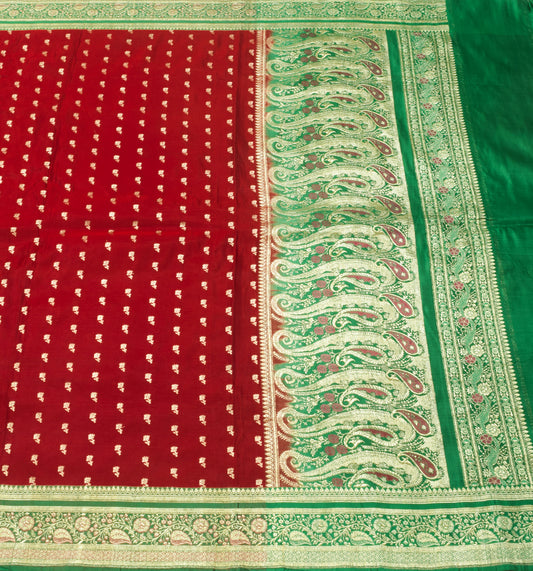 Sushila Vintage Heavy Saree Pure Satin Silk Banarasi Brocade Woven Maroon Fabric