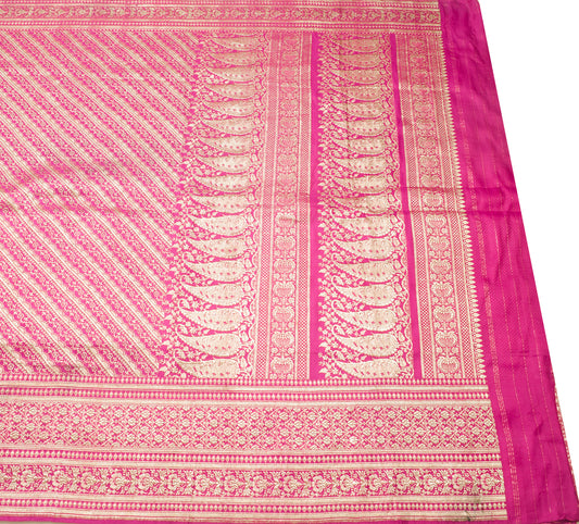 Sushila Vintage Heavy Magenta Saree Pure Satin Silk Banarasi Brocade Woven Sari