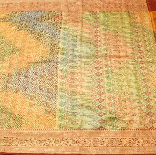 Sushila Vintage Heavy Saree Pure Satin Silk Banarasi Brocade Multi-Color Fabric