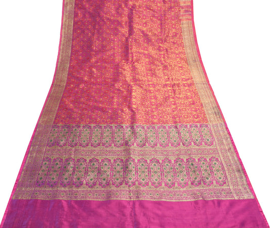 Sushila Vintage Heavy Saree Art Satin Silk Banarasi Woven MultiColor Sari Fabric