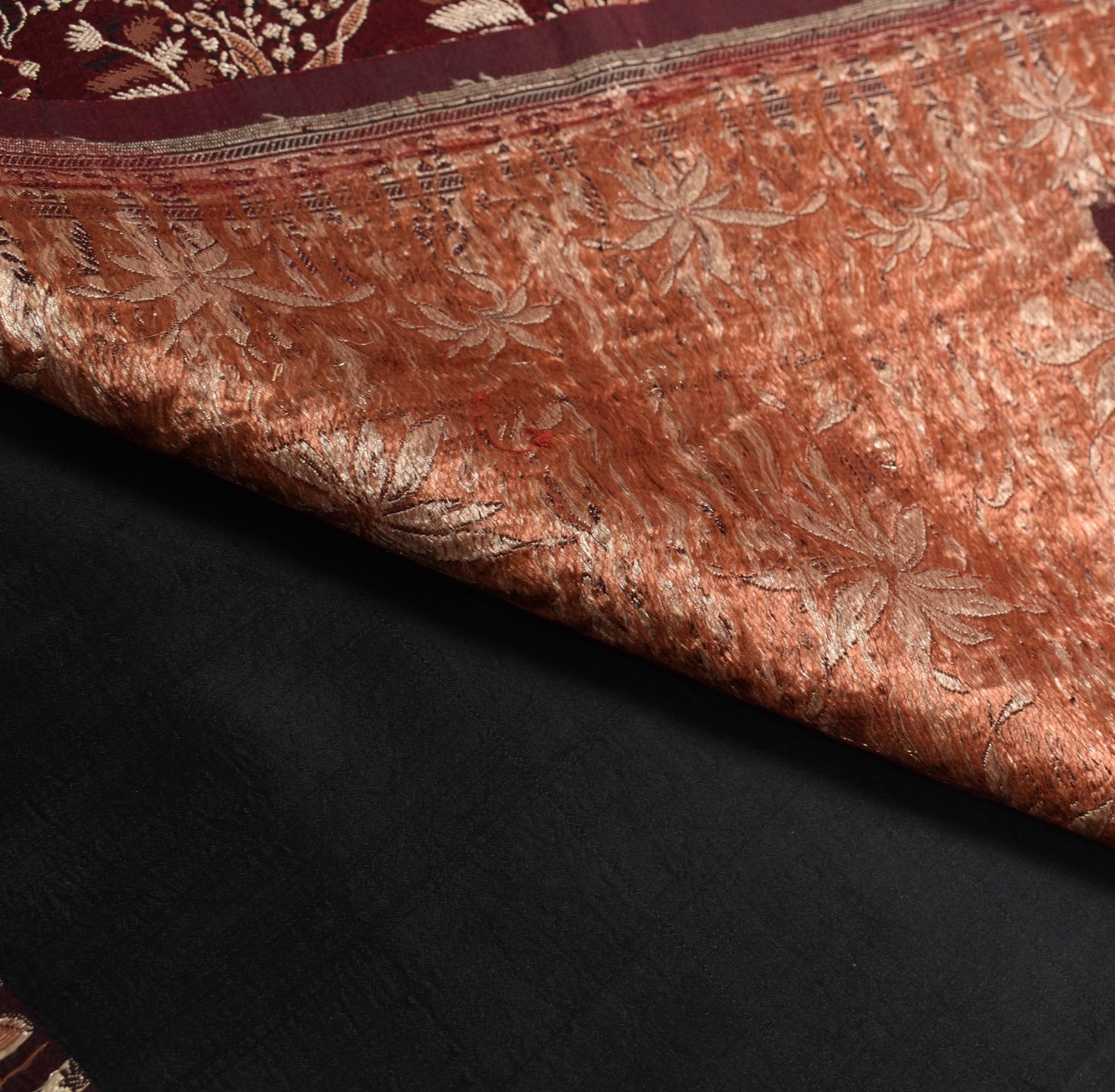 Sushila Vintage Heavy Black Saree 100%Pure Satin Silk Banarasi Woven Sari Fabric
