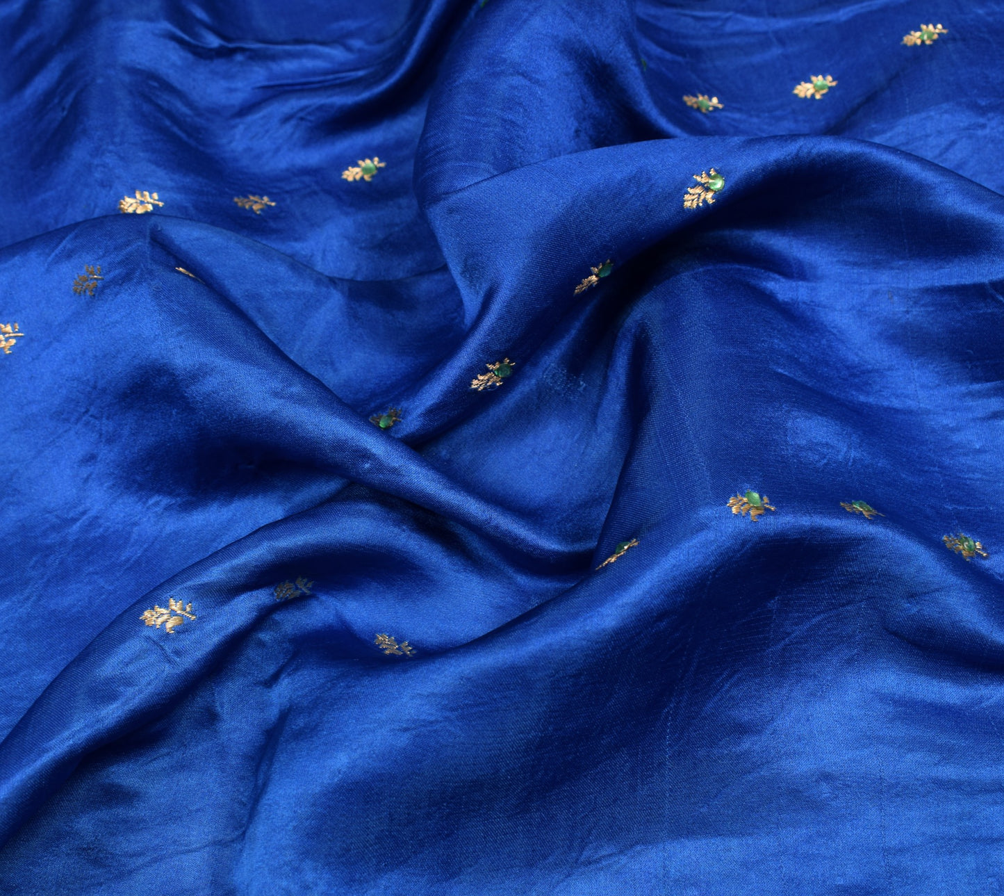 Sushila Vintage Heavy Saree Pure Satin Silk Banarasi Brocade Blue Sari Fabric