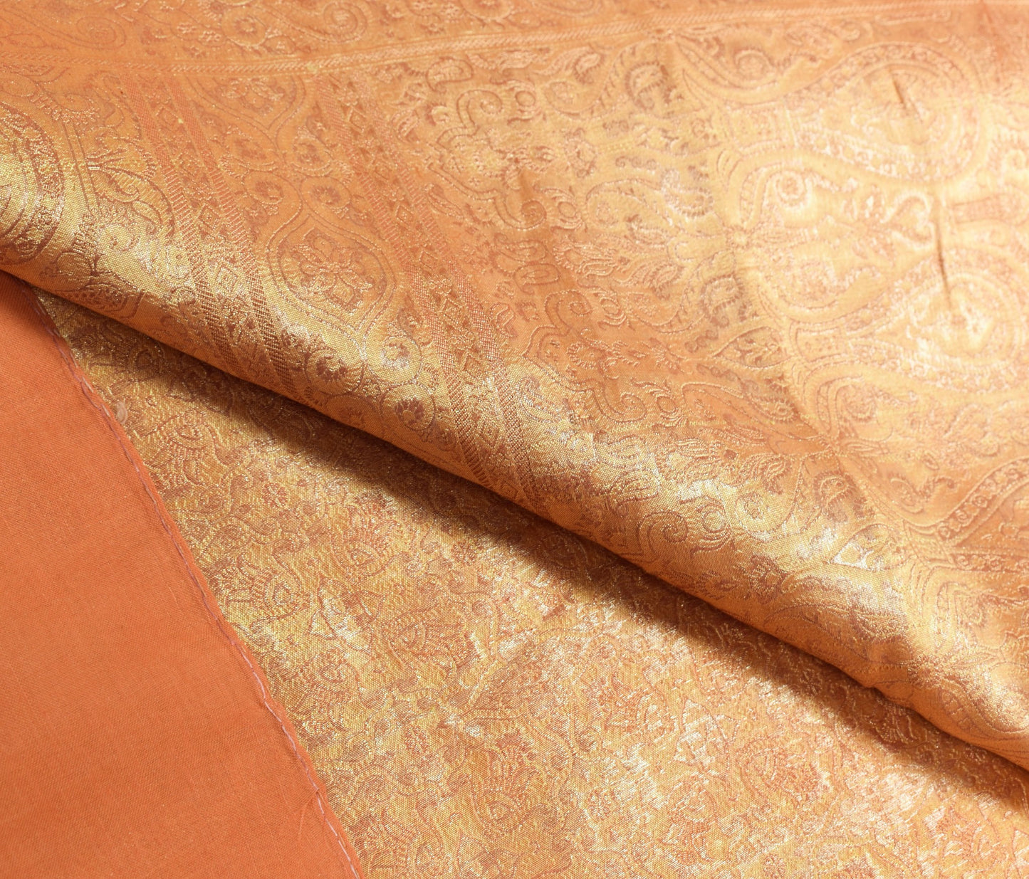Sushila Vintage Heavy Saree Pure Satin Silk Banarasi Peach Woven Sari Fabric