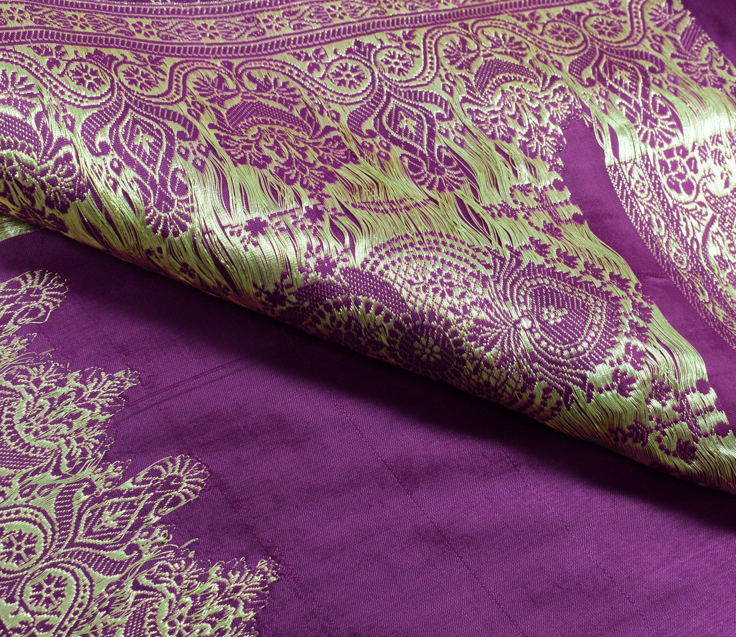 Sushila Vintage Heavy Brocade Saree Pure Satin Silk Dark Magenta Banarasi Sari