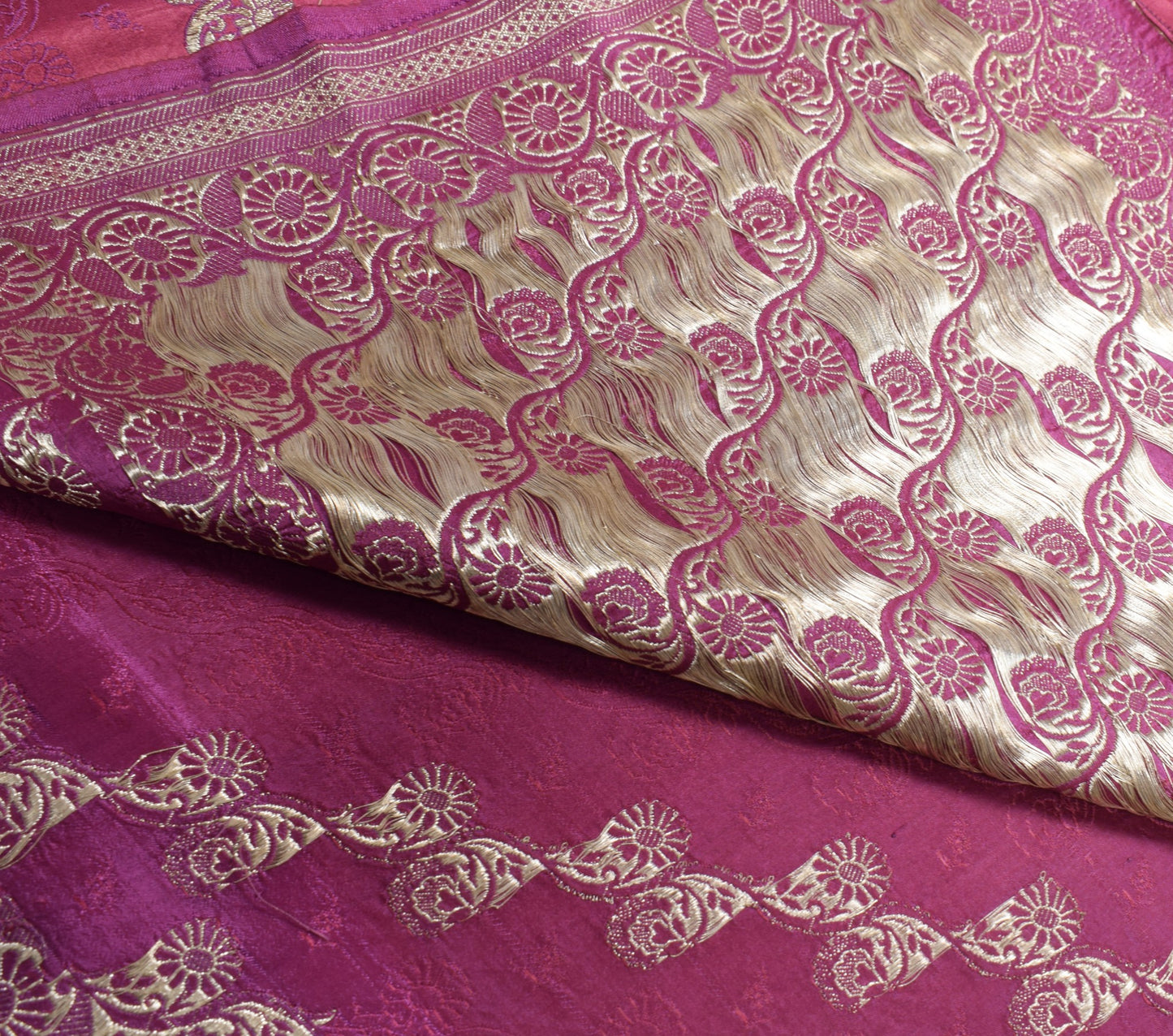 Sushila Vintage Heavy Saree Pure Satin Silk Banarasi Brocade Woven Sari Fabric