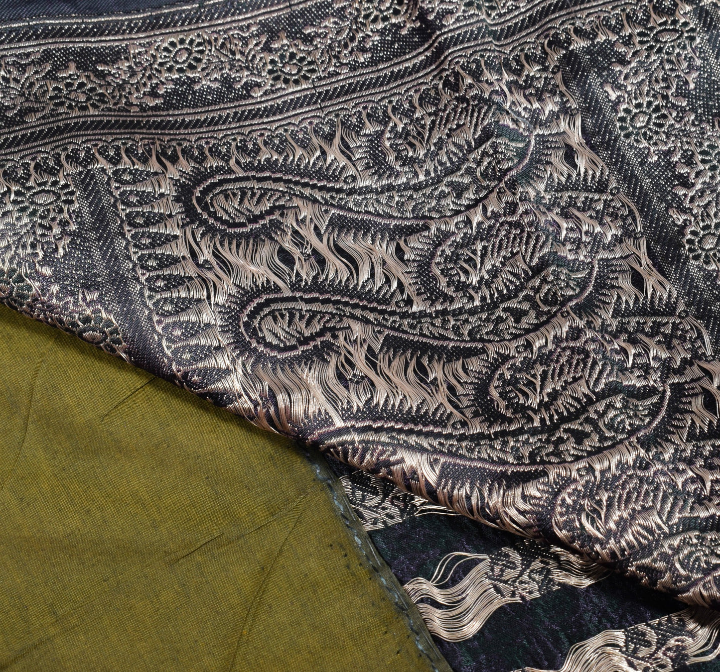 Sushila Vintage Heavy Saree Pure Satin Silk Black Banarasi Brocade Woven Sari