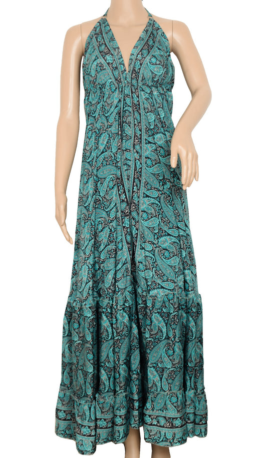 Sushila Vintage Black Dress Recycled Art Silk Saree Summer Long Frock bohemian