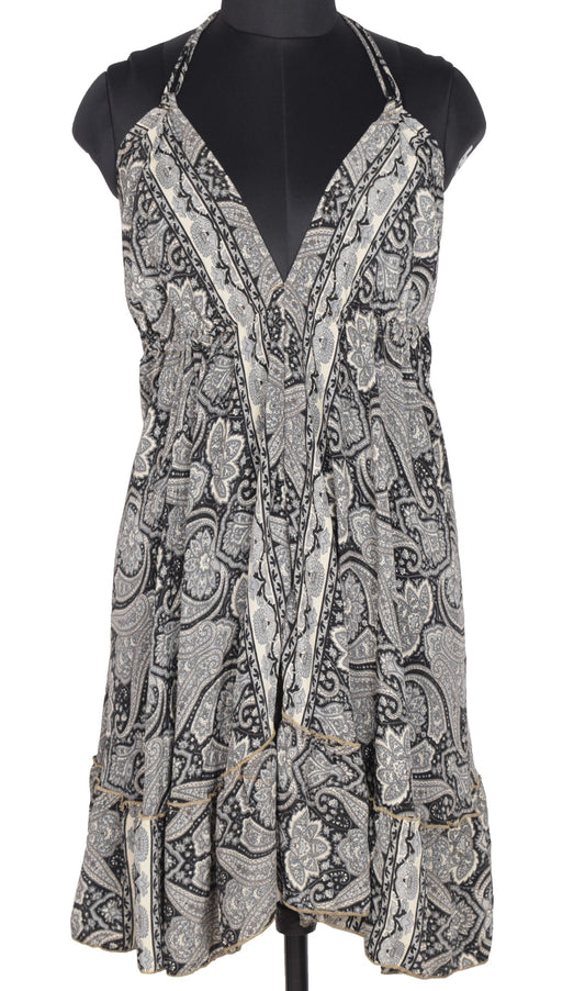 Sushila Vintage Halter Neck Midi Dress Boho Paisley Flowy Black Summer Sundress