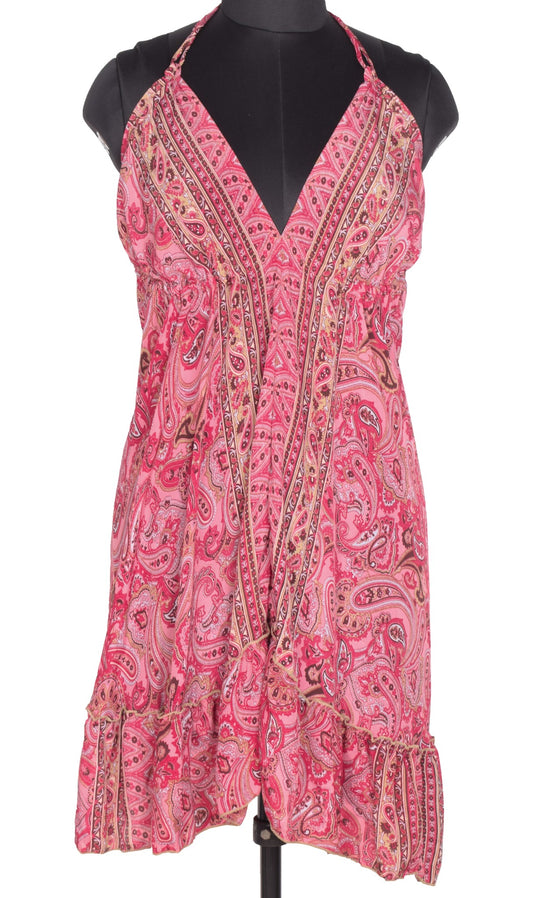 Sushila Vintage Halter Neck Midi Dress Boho Paisley Flowy Summer Sundress Pink