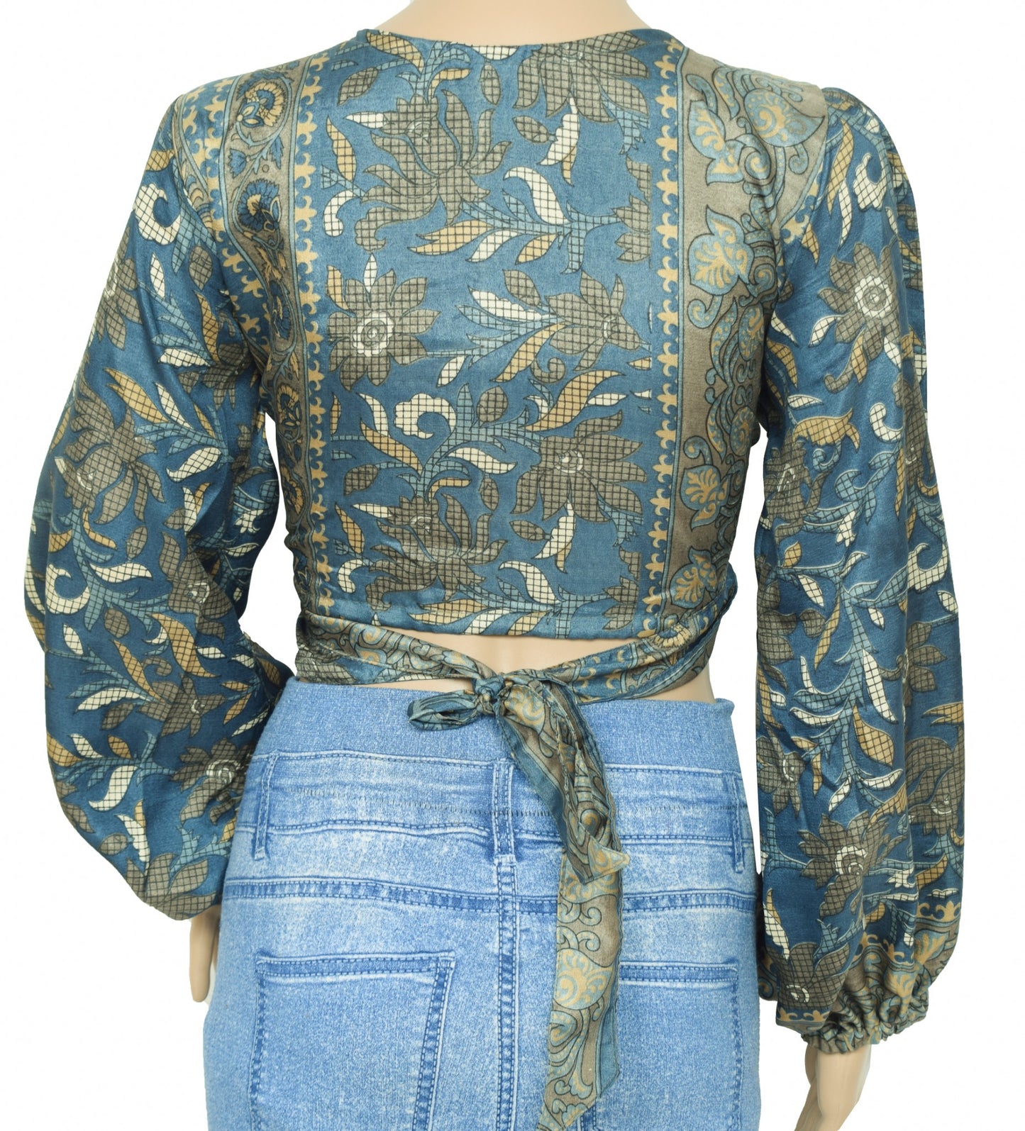 Sushila Vintage Bell Sleeve Bohemian NEW Recycled Silk Saree Top 70,s Retro
