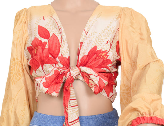 Sushila Vintage Balloon Sleeve Top Bohemian NEW Recycled Silk Saree 70,s Retro