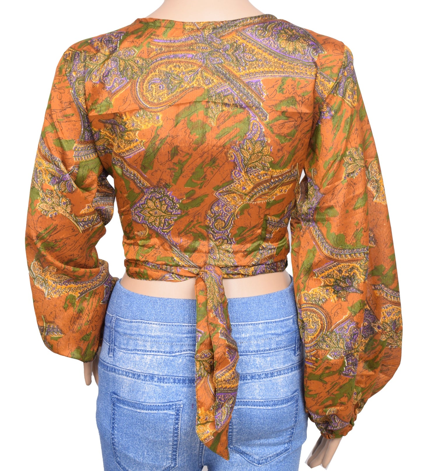 Sushila Vintage Balloon Sleeve Bohemian NEW Recycled Silk Saree Mustard Top
