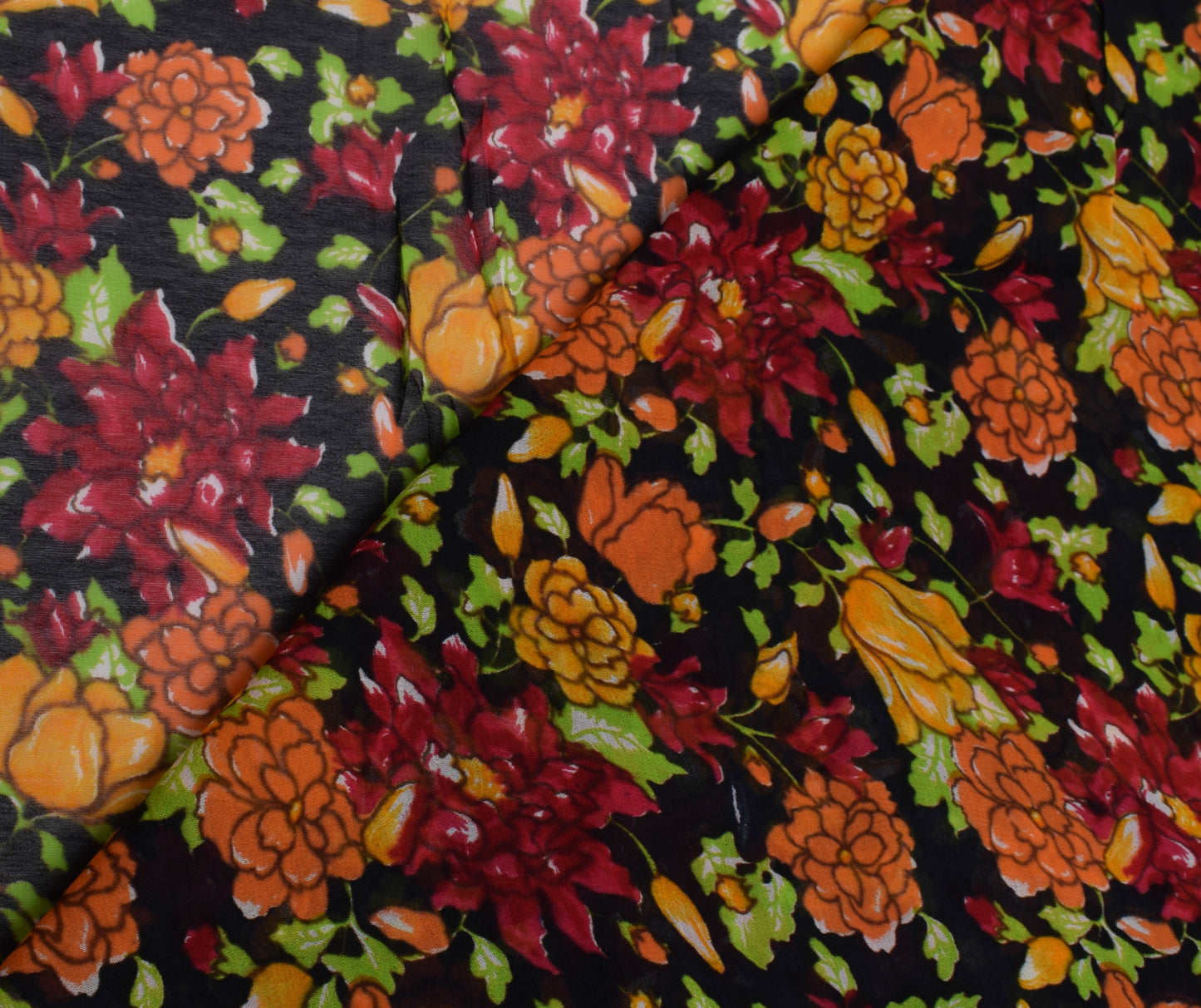 Sushila Vintage Black Sari Pure Georgette Silk Printed Dress Fabric By the Yard