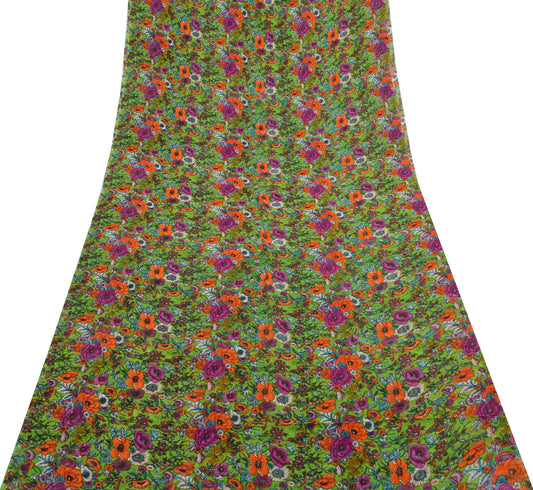 Sushila Vintage Green Saree Pure Georgette Silk Printed Dress Fabric By the Yard