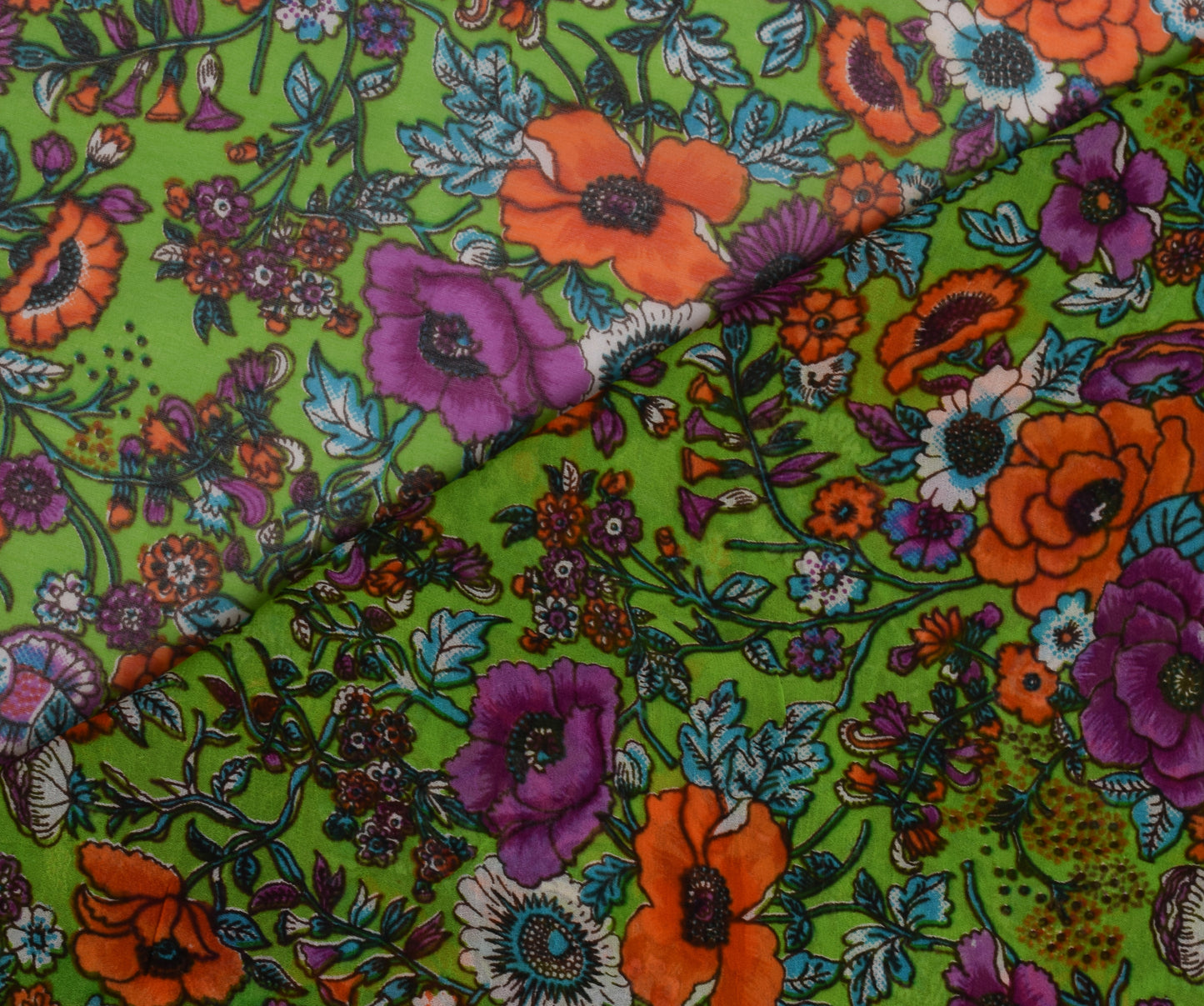 Sushila Vintage Green Saree Pure Georgette Silk Printed Dress Fabric By the Yard