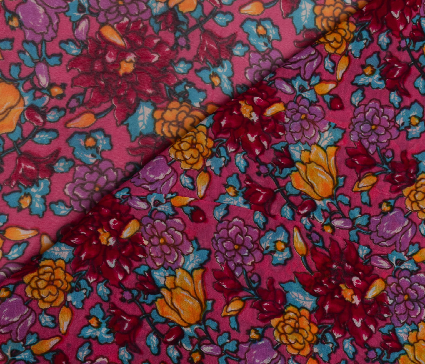 Sushila Vintage Pink Sari Pure Georgette Silk Printed Dress Fabric By the Yard