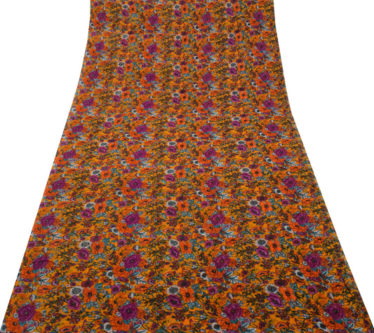 Sushila Vintage Yellow Sari Pure Georgette Silk Printed Dress Fabric By the Yard