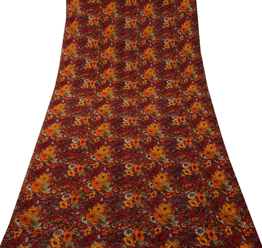Sushila Vintage Red 100% Pure Georgette Silk Printed Dress Fabric By the Yard