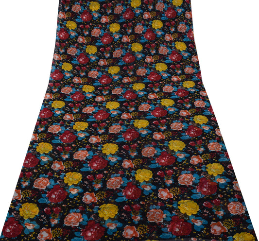 Sushila Vintage Black Georgette Silk Printed Dress Material Fabric By the Yard