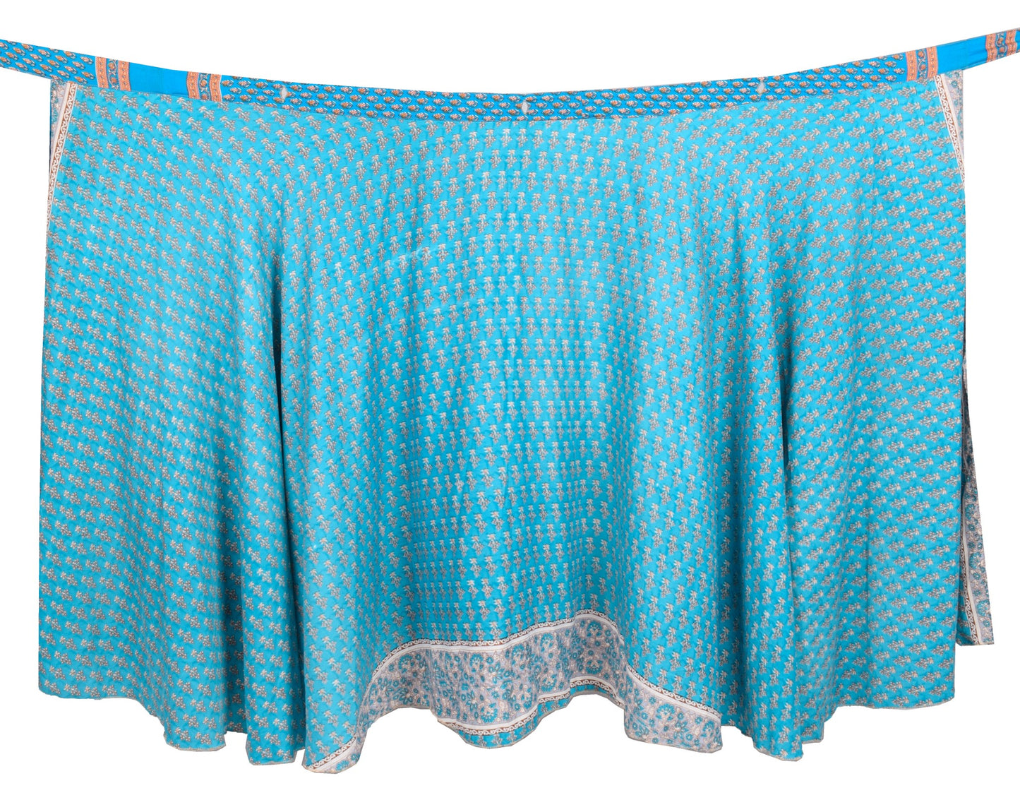 Sushila Vintage Art Silk Saree Magic Wrap Reversible Skirt Beach Dress Floral Blue