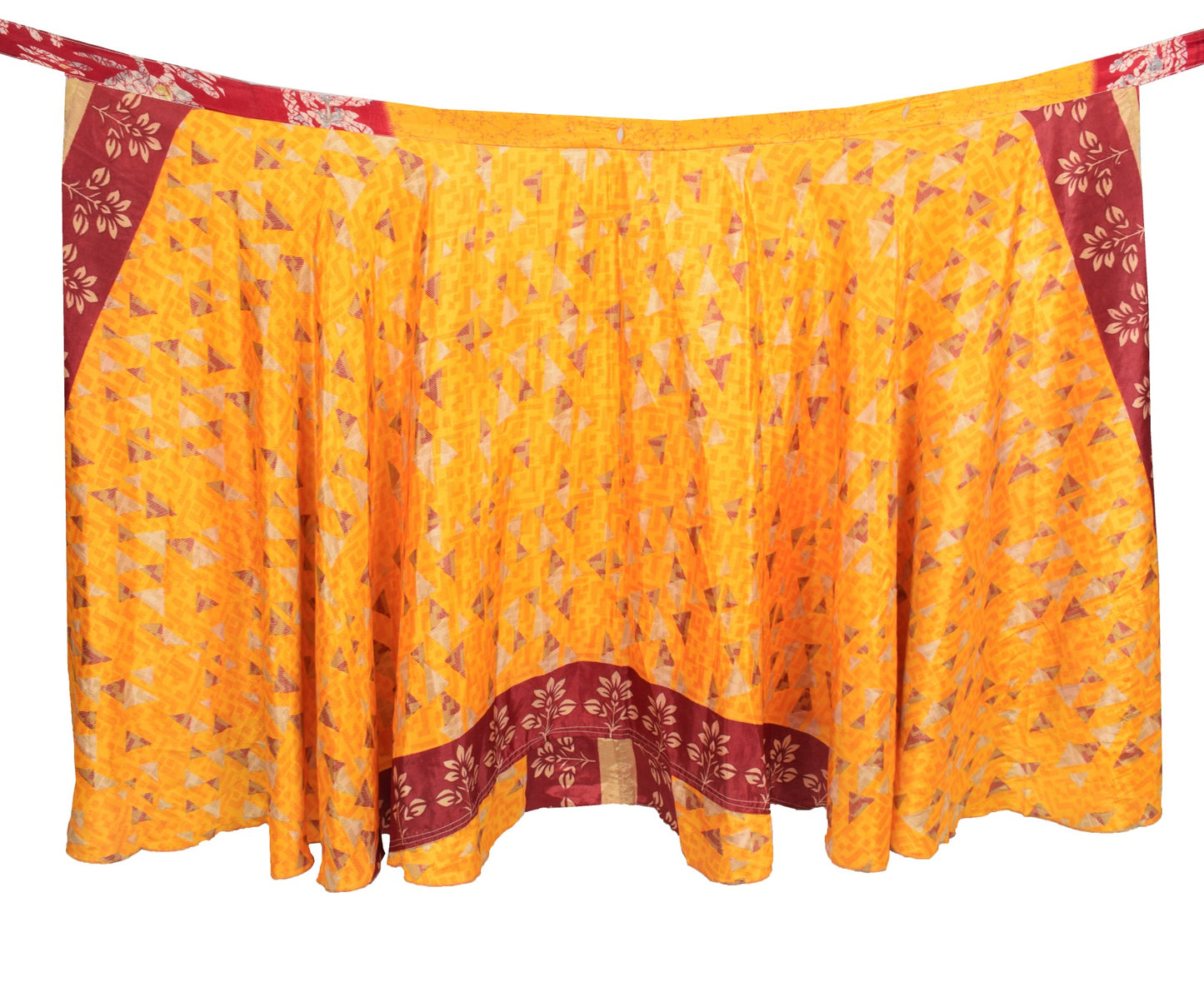 Sushila Vintage Art Silk Saree Magic Wrap Reversible Skirt Yellow Beach Dress