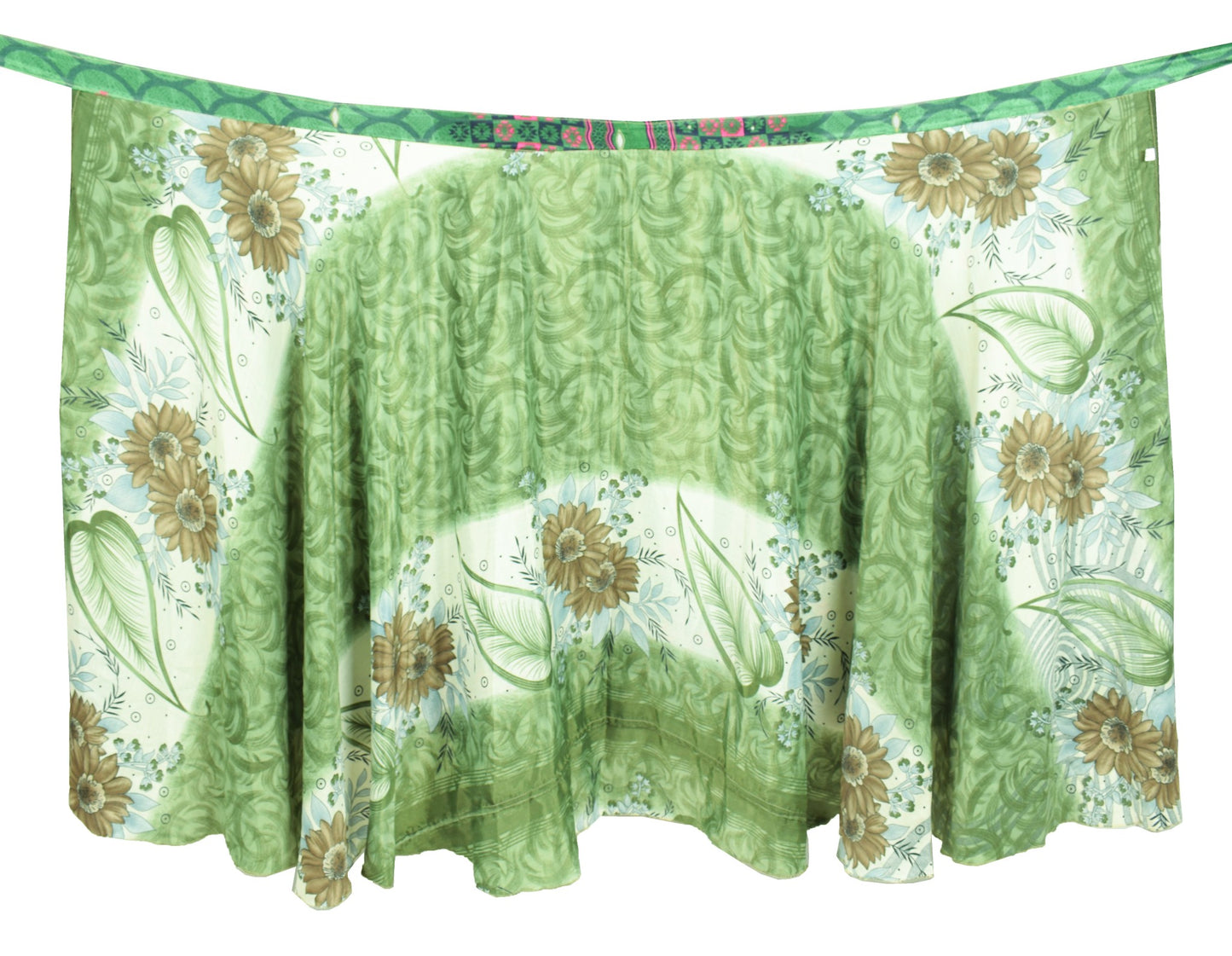 Sushila Vintage Art Silk Saree Magic Wrap Reversible Skirt BeachDress Green Boho
