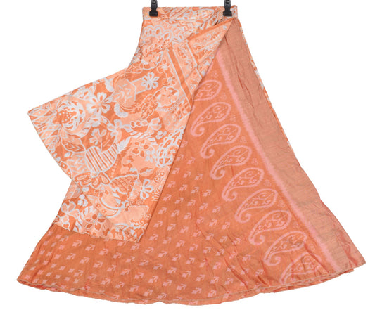 Sushila Vintage Art Silk Saree Magic Wrap Reversible Skirt BeachDress Brown Boho