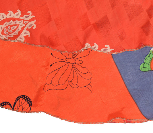 Sushila Vintage Art Silk Saree Magic Wrap Reversible Skirt Beach Dress Orange