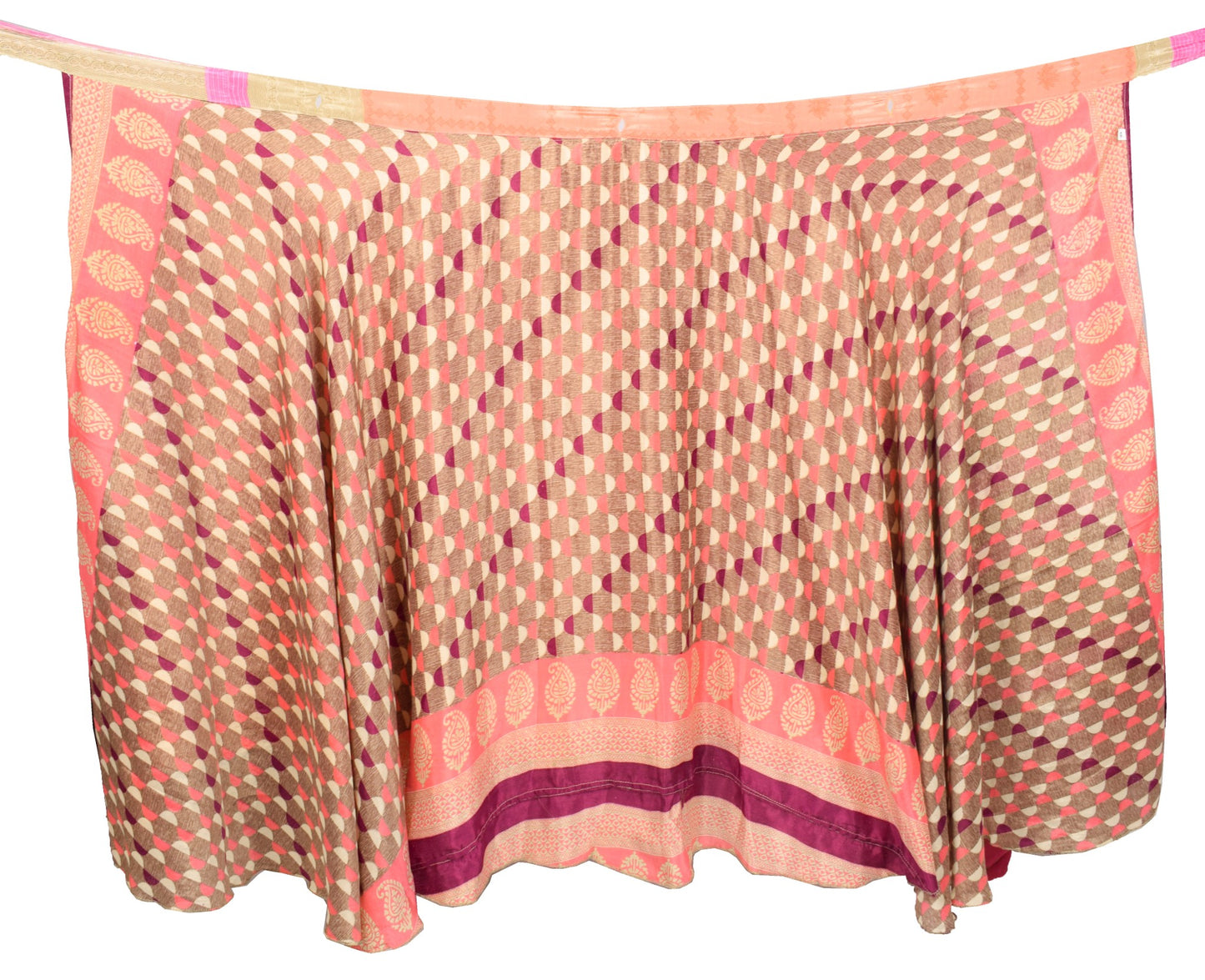 Sushila Vintage Art Silk Saree Peach Magic Wrap Reversible Skirt Beach Dress