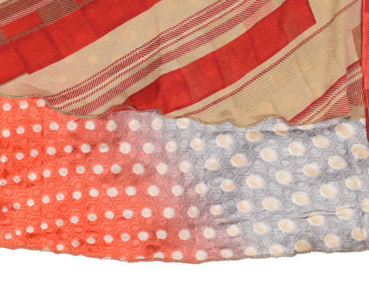 Sushila Vintage Art Silk Saree Magic Wrap Reversible Skirt Red & Gray Beach Dress