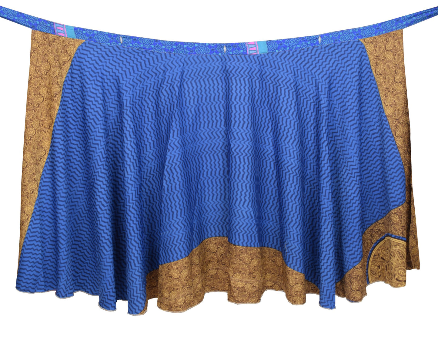 Sushila Vintage Art Silk Saree Magic Wrap Reversible Skirt Beach Dress Blue Boho