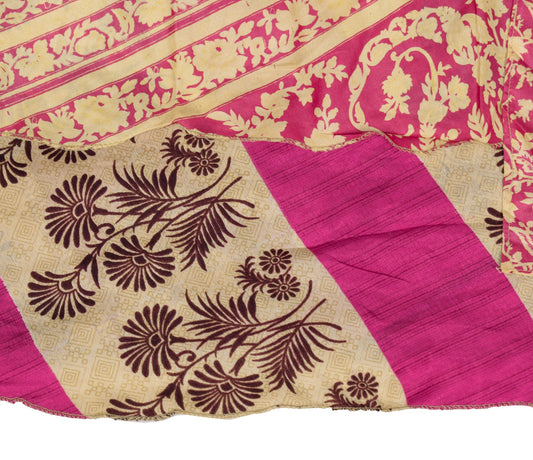Sushila Vintage Art Silk Saree Magic Wrap Reversible Skirt Magenta Cream Beach Dress