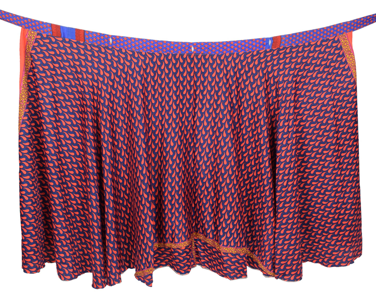 Sushila Vintage Red Blue Saree Magic Wrap Reversible Skirt Beach Art Silk Dress Boho