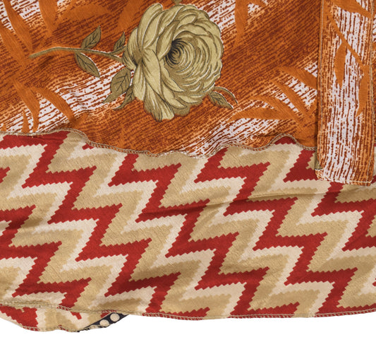 Sushila Vintage Art Silk Saree Magic Wrap Reversible Skirt Red Brown BeachDress